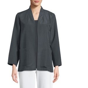 eileen fisher | silk organic cotton pucker grid kimono jacket graphite s
